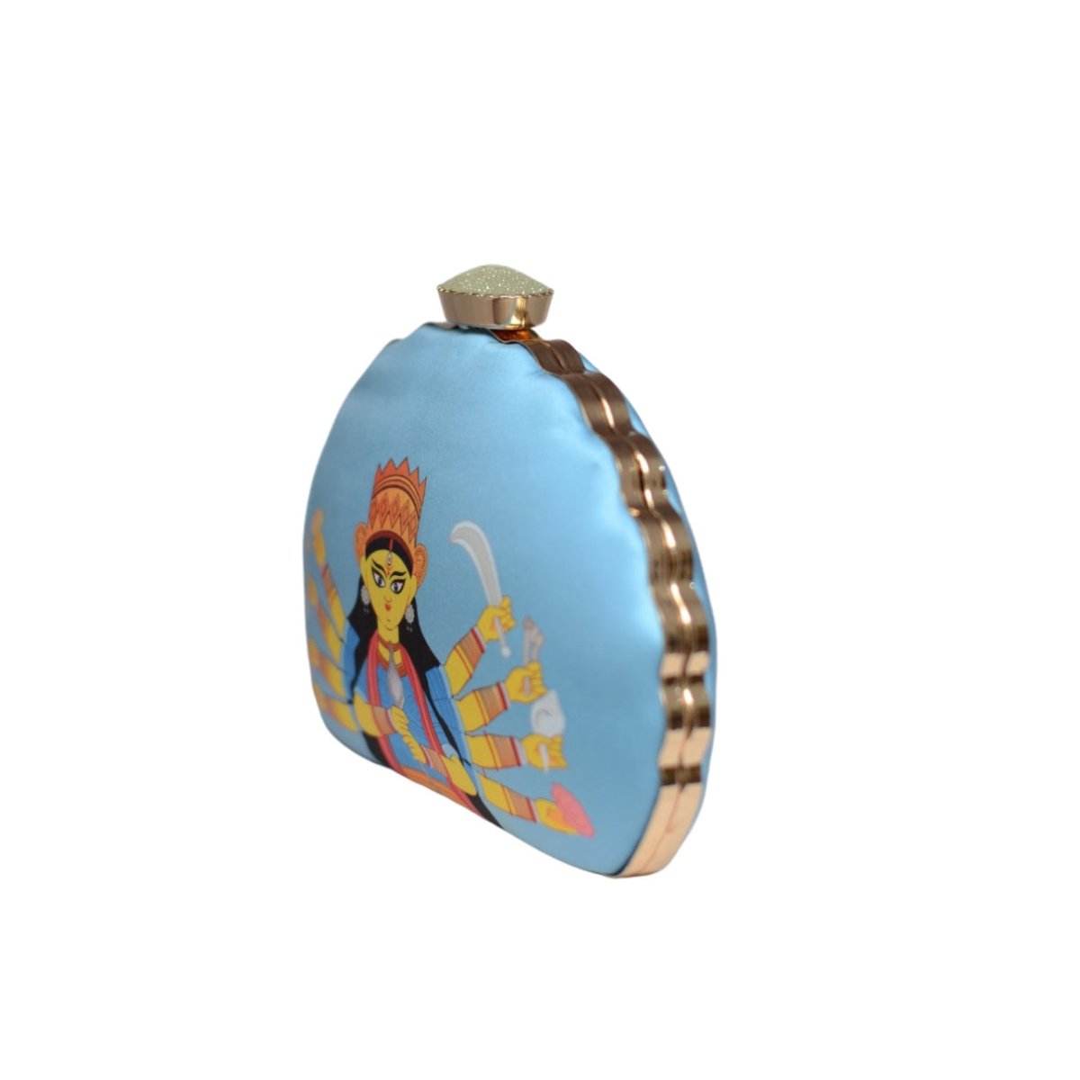 Artklim Durga Maa Blue Printed D-Shape Printed Clutch