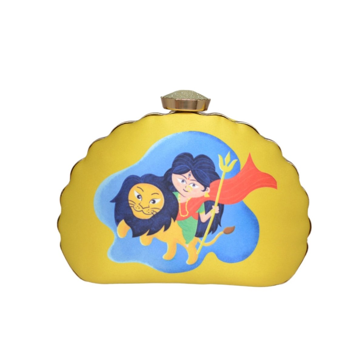 Artklim Yellow Durga D-Shape Printed Clutch