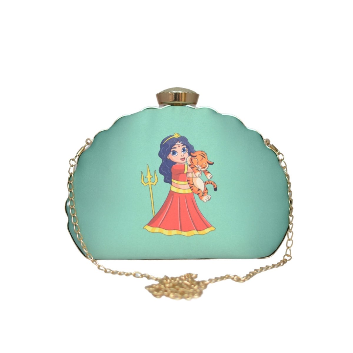 Artklim Blue Durga Printed D-Shape Clutch