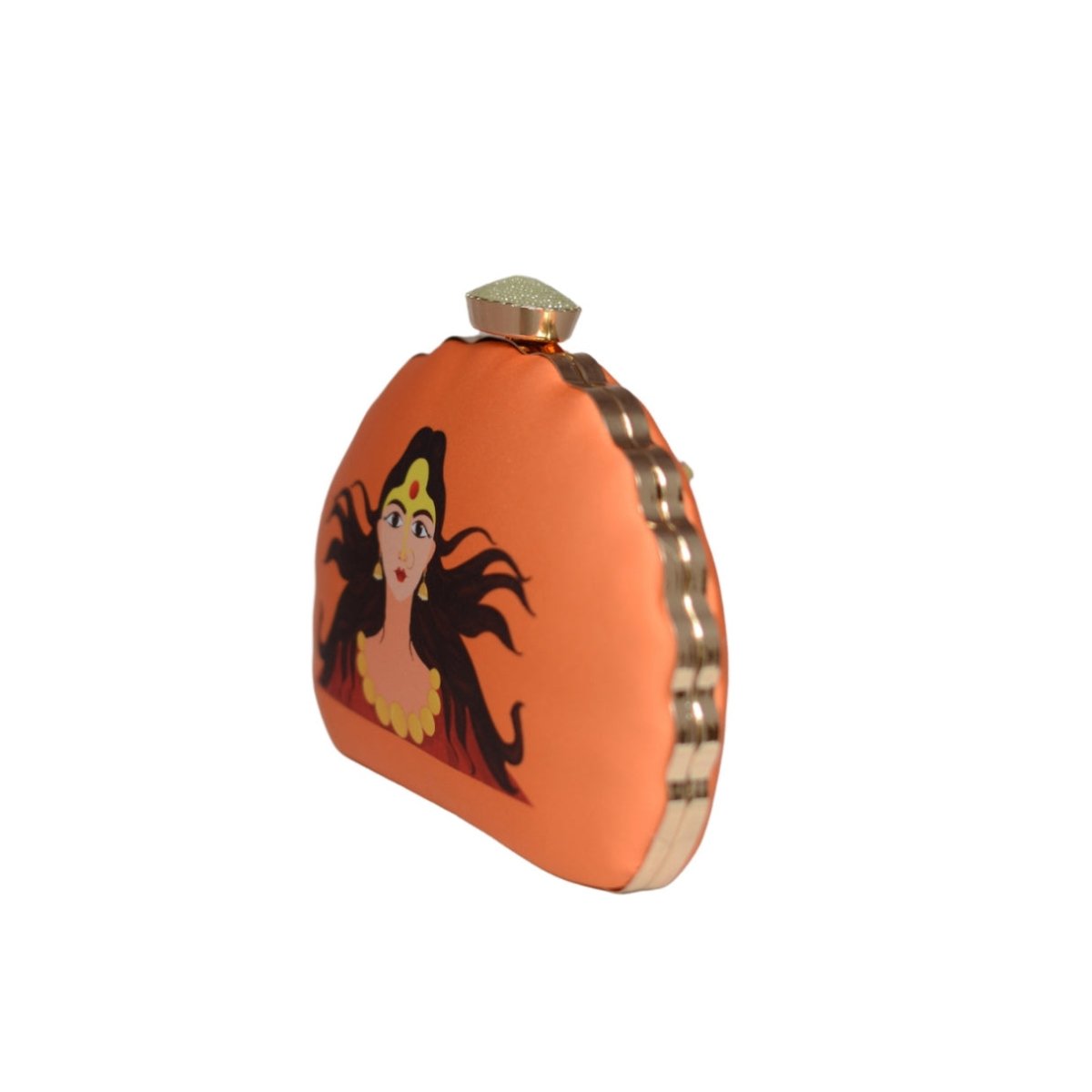 Artklim Orange Durga Printed D-Shape Clutch