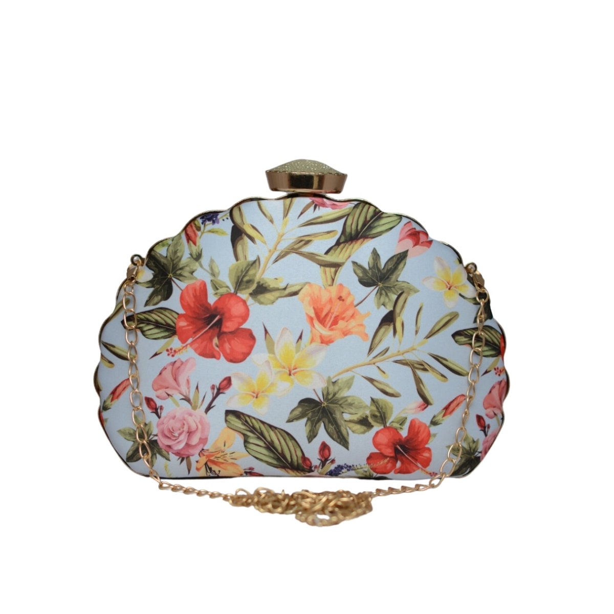 Artklim Blue Floral Printed D-shape Clutch