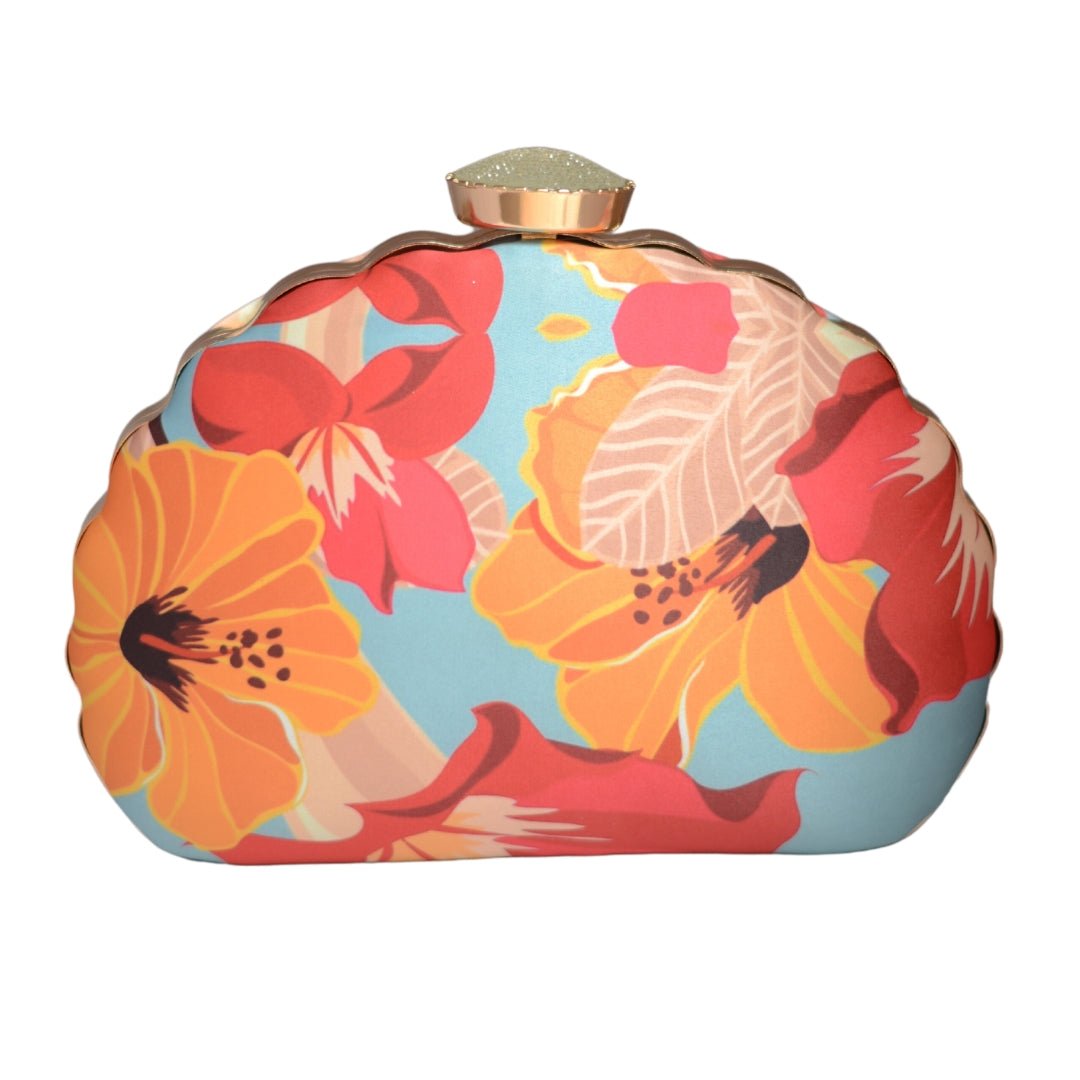Artklim Pink And Yellow Floral Printed Clutch