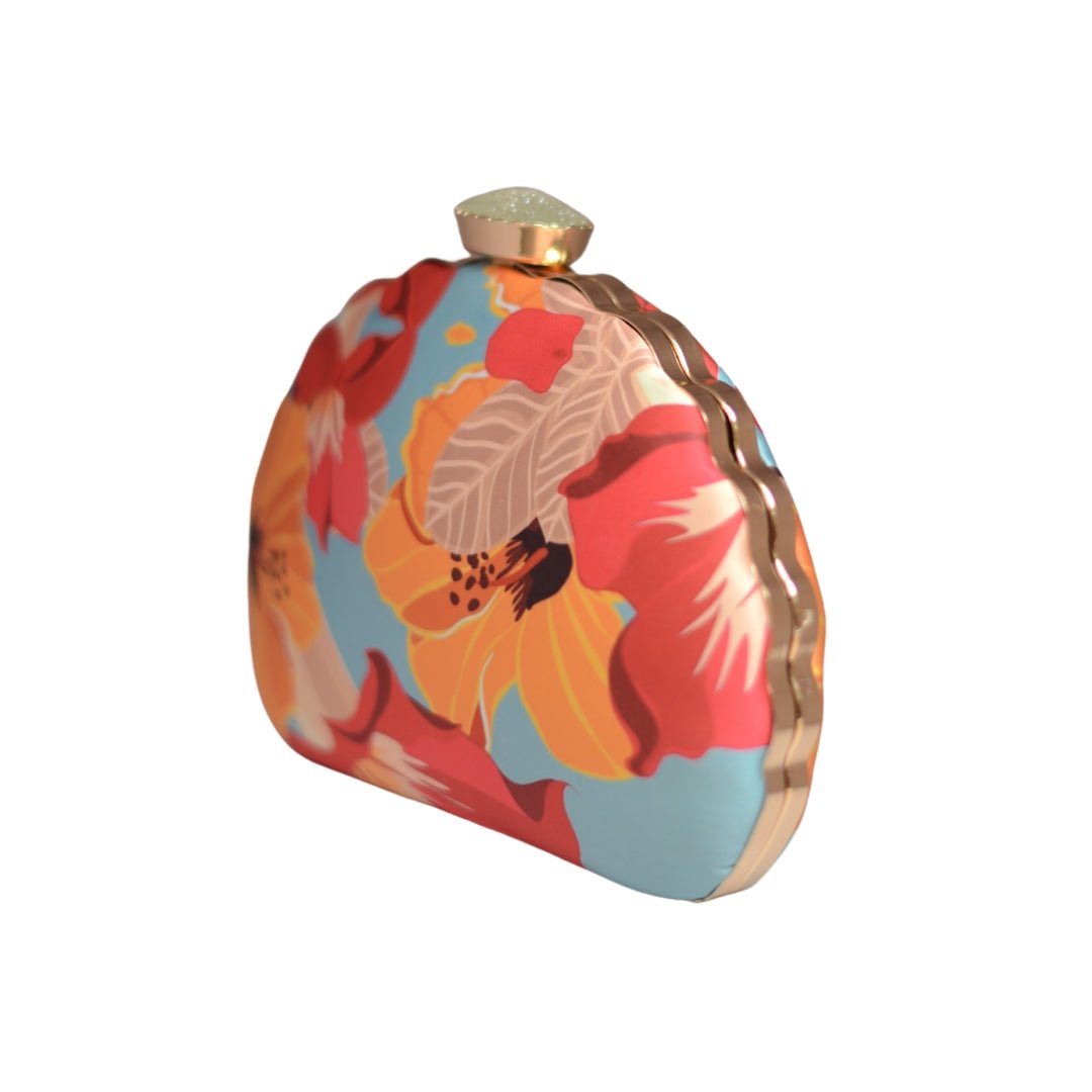 Artklim Pink And Yellow Floral Printed Clutch