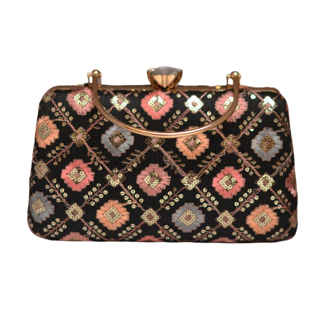 Artklim Black Embroidered Clutch