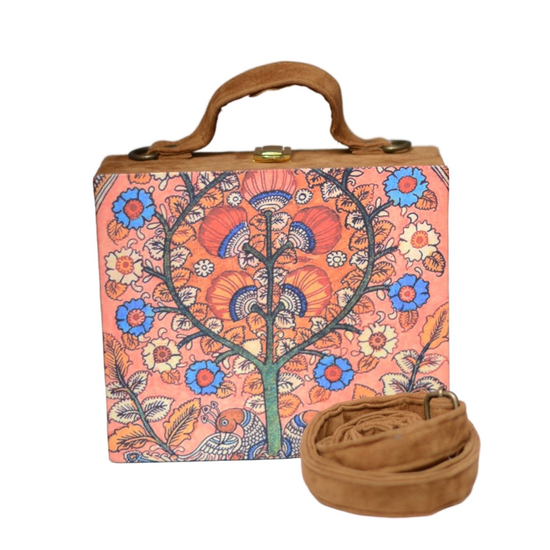 Artklim Madhubani Floral Printed Suitcase Style Clutch