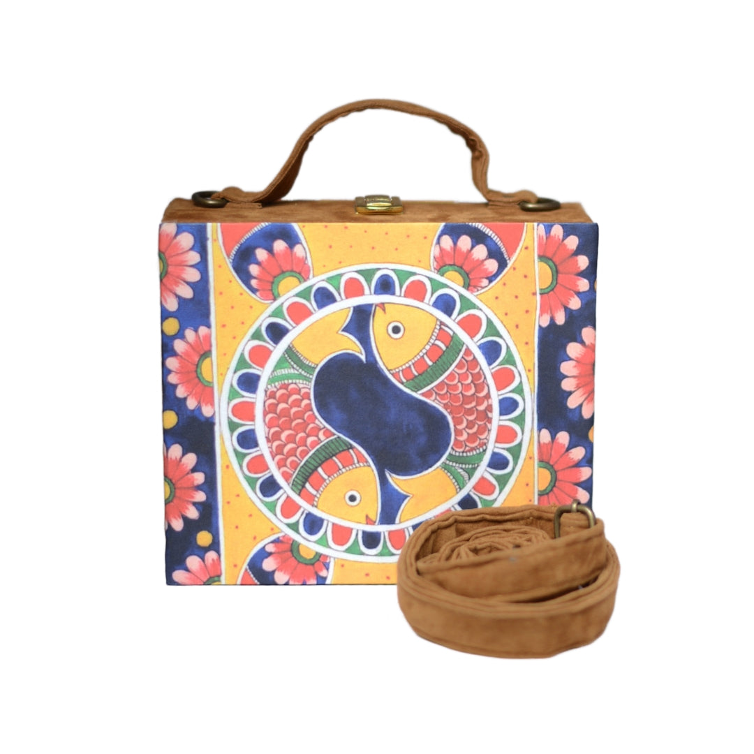 Artklim Madhubani Fish Printed Suitcase Style Clutch
