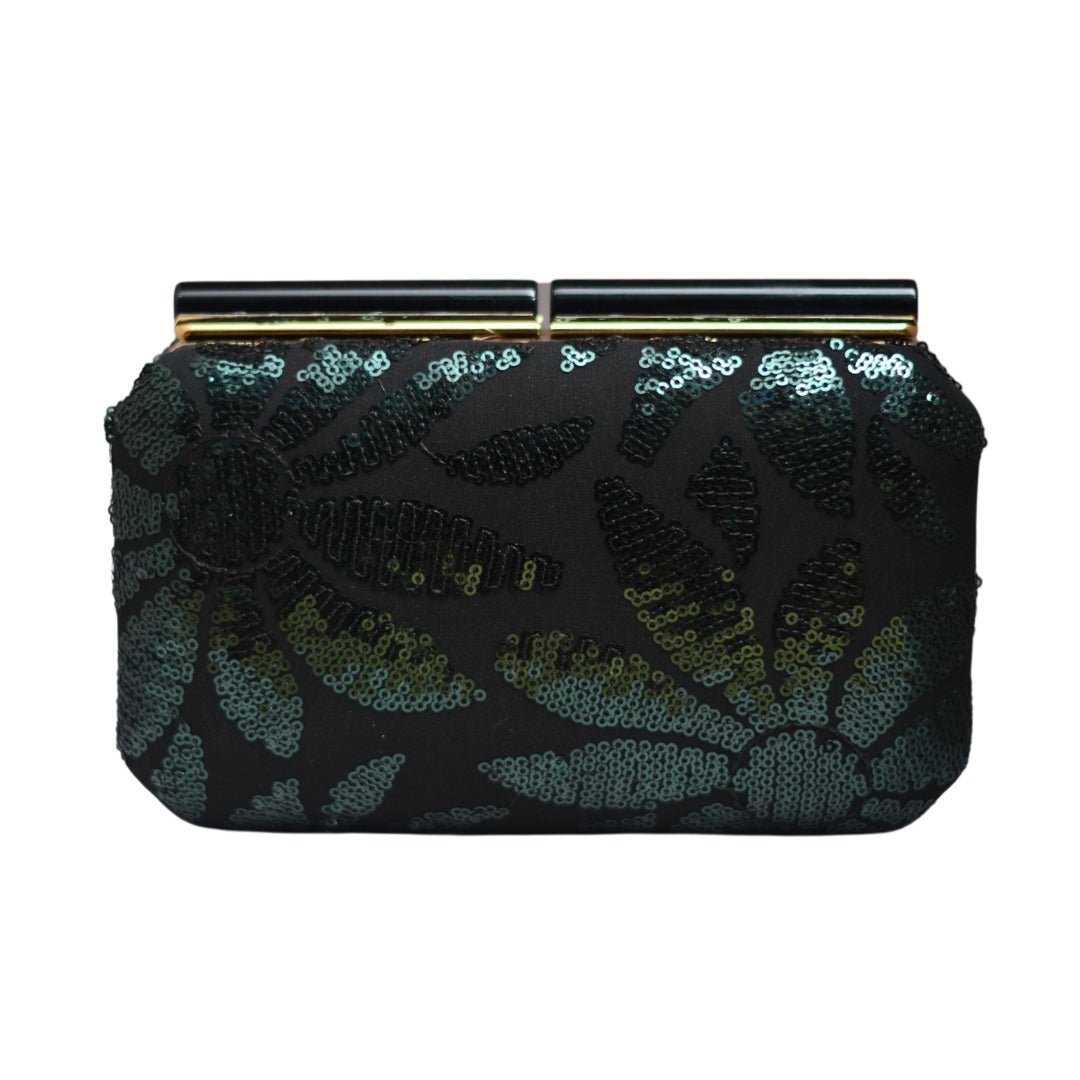 Artklim Black and Green Sequins Fabric Party Clutch