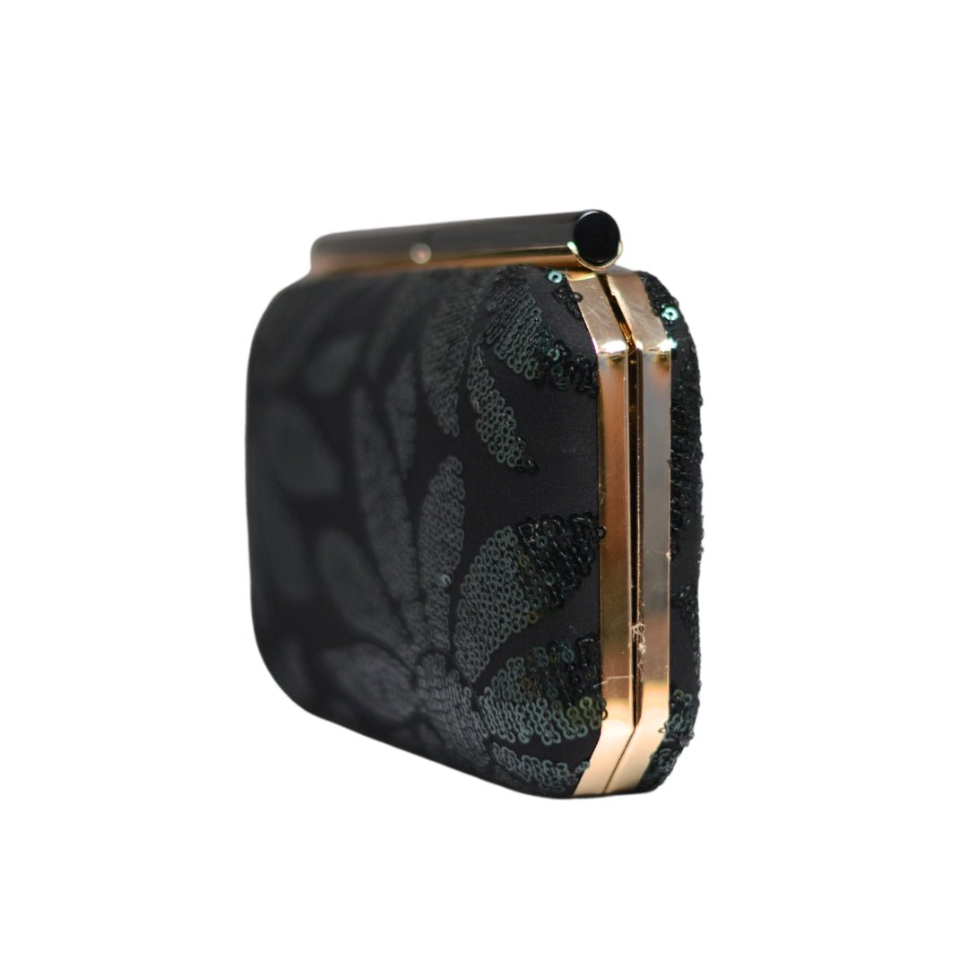 Artklim Black and Green Sequins Fabric Party Clutch