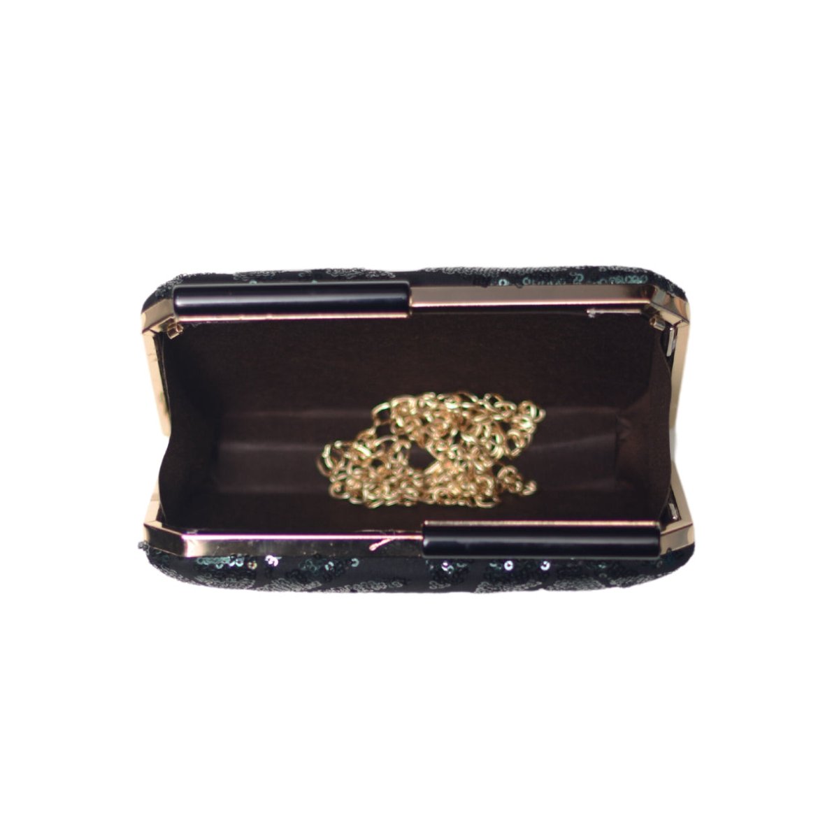 Artklim Black and Green Sequins Fabric Party Clutch