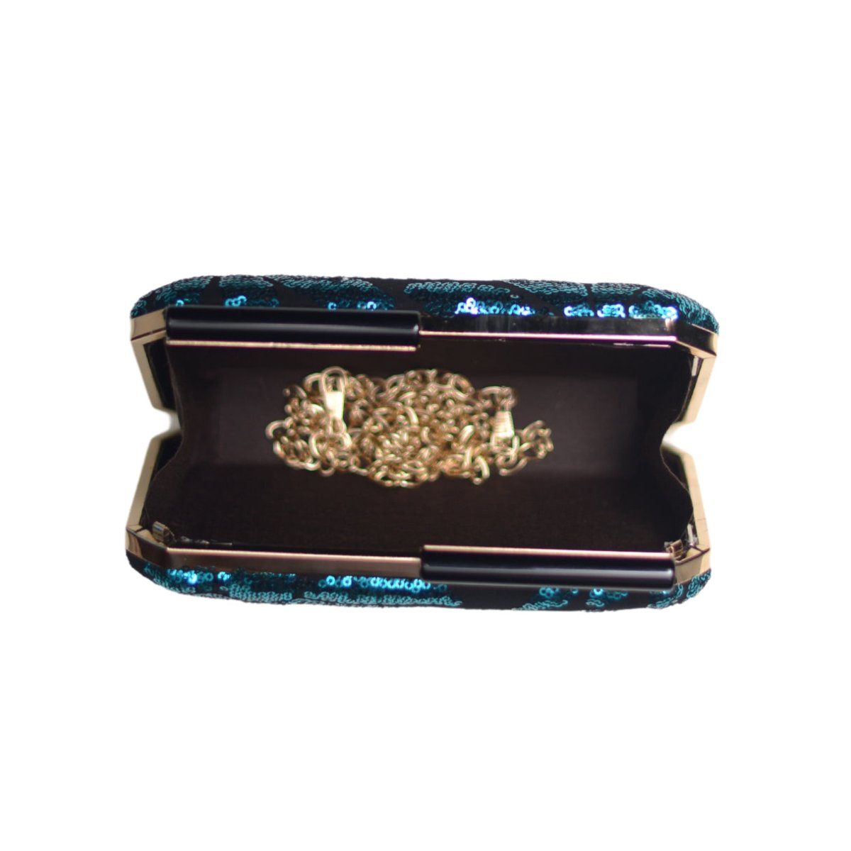Artklim Black and Blue Sequins Fabric Party Clutch