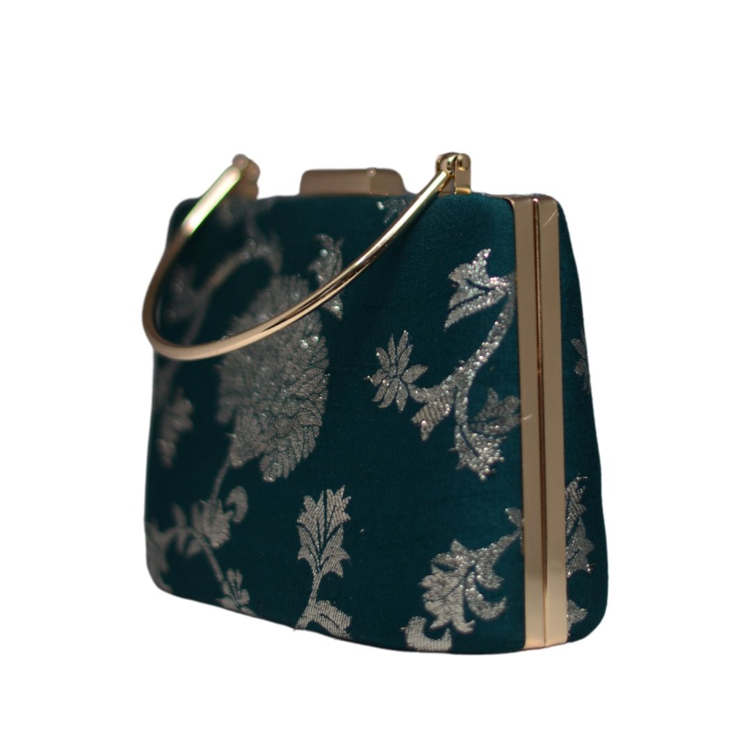 Artklim Dark Green Brocade Party Clutch