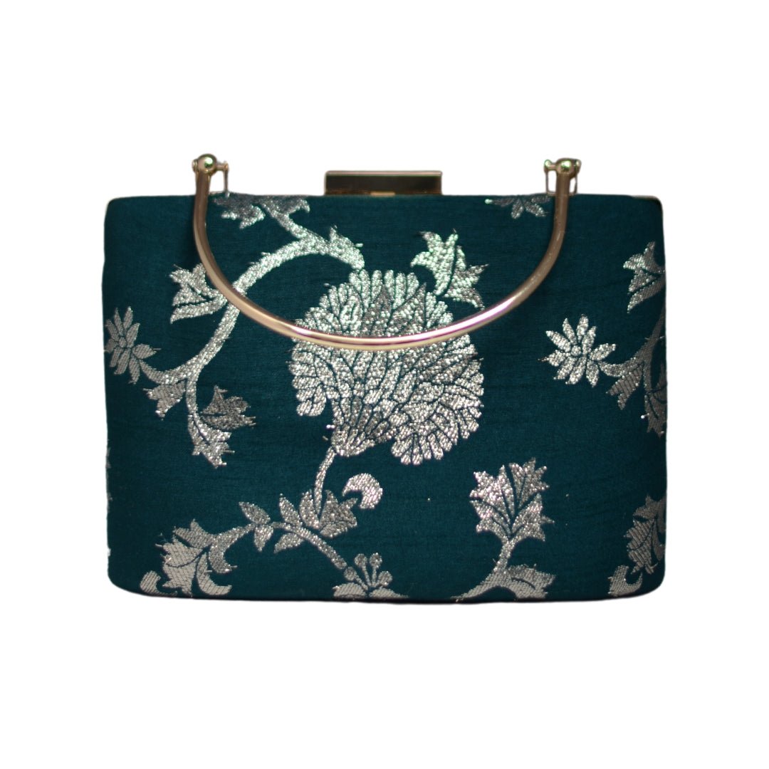 Artklim Dark Green Brocade Party Clutch