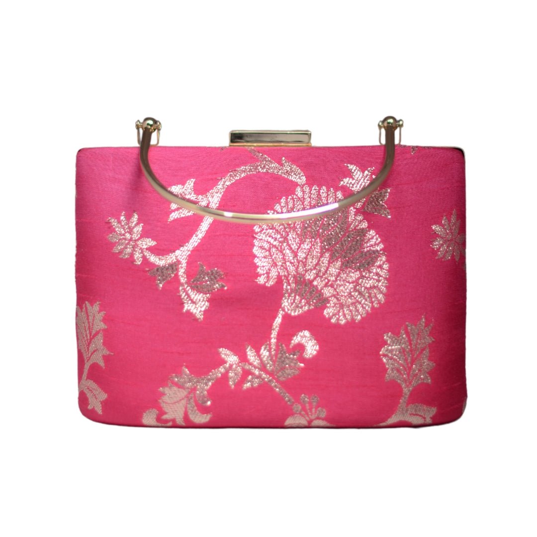 Artklim Pink Floral Brocade Party Clutch