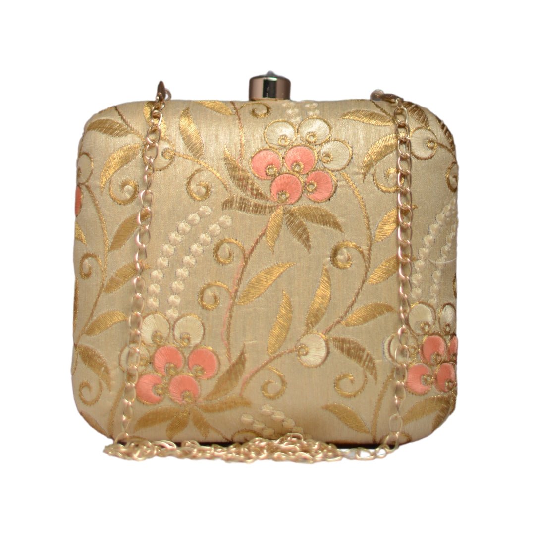 Artklim Golden Embroidery Party Clutch
