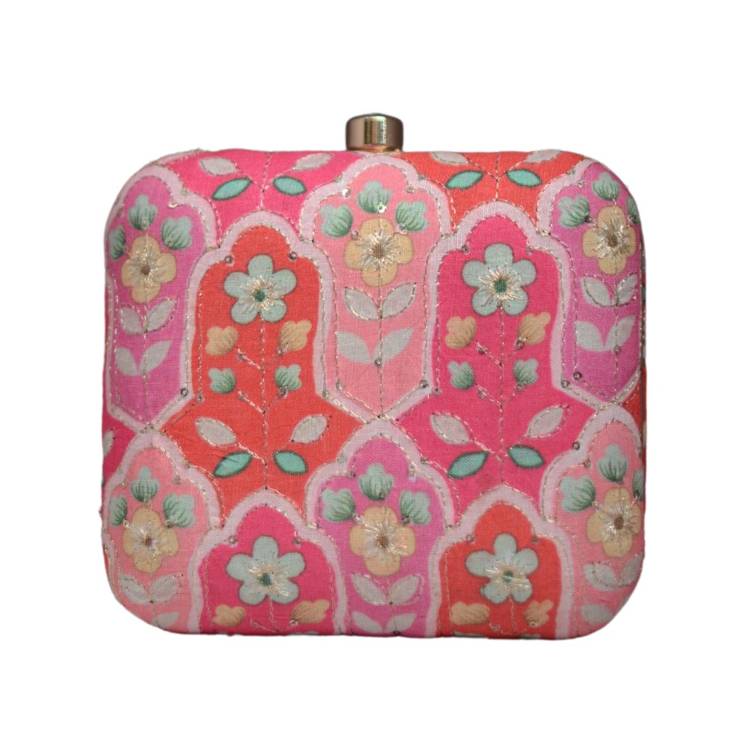 Artklim Pink Floral Embroidery Clutch