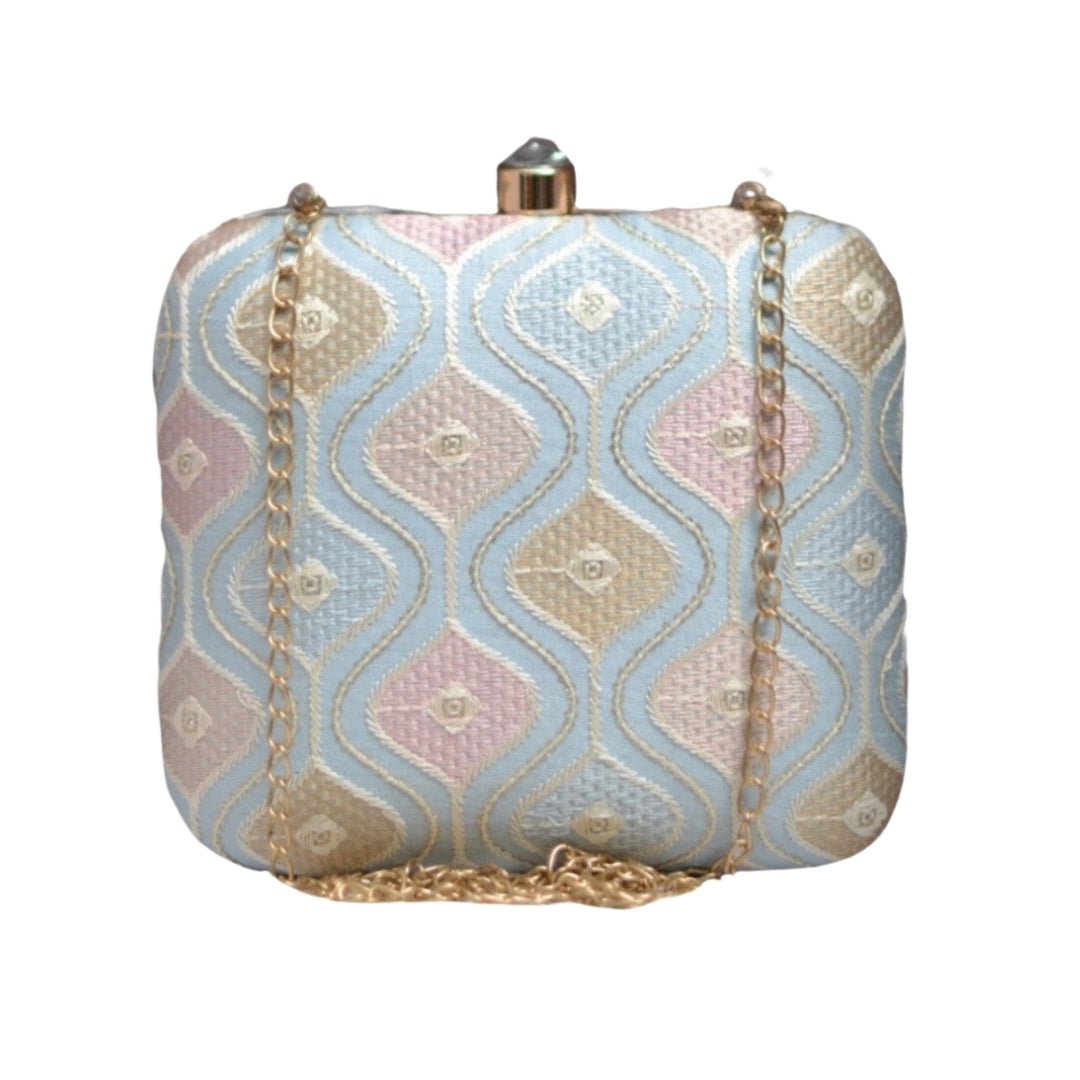 Artklim Light Blue Embroidery Party Clutch