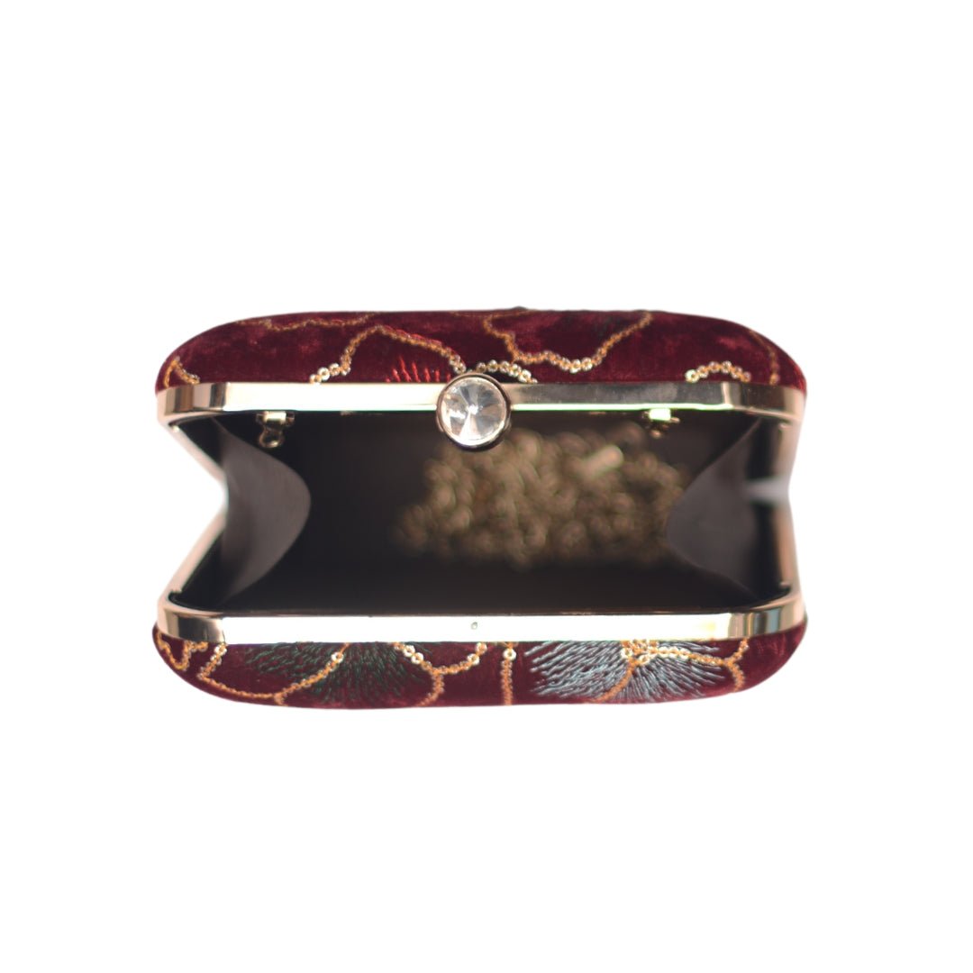 Artklim Maroon Flower Sequenced Embroidery Clutch