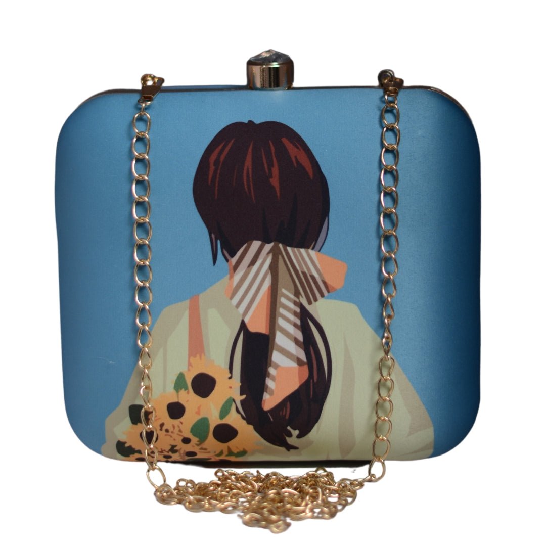 Artklim Blue Portrait Printed Clutch