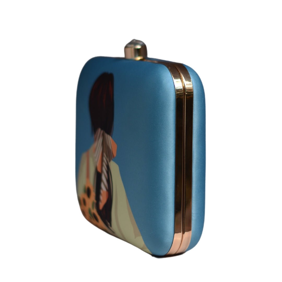 Artklim Blue Portrait Printed Clutch