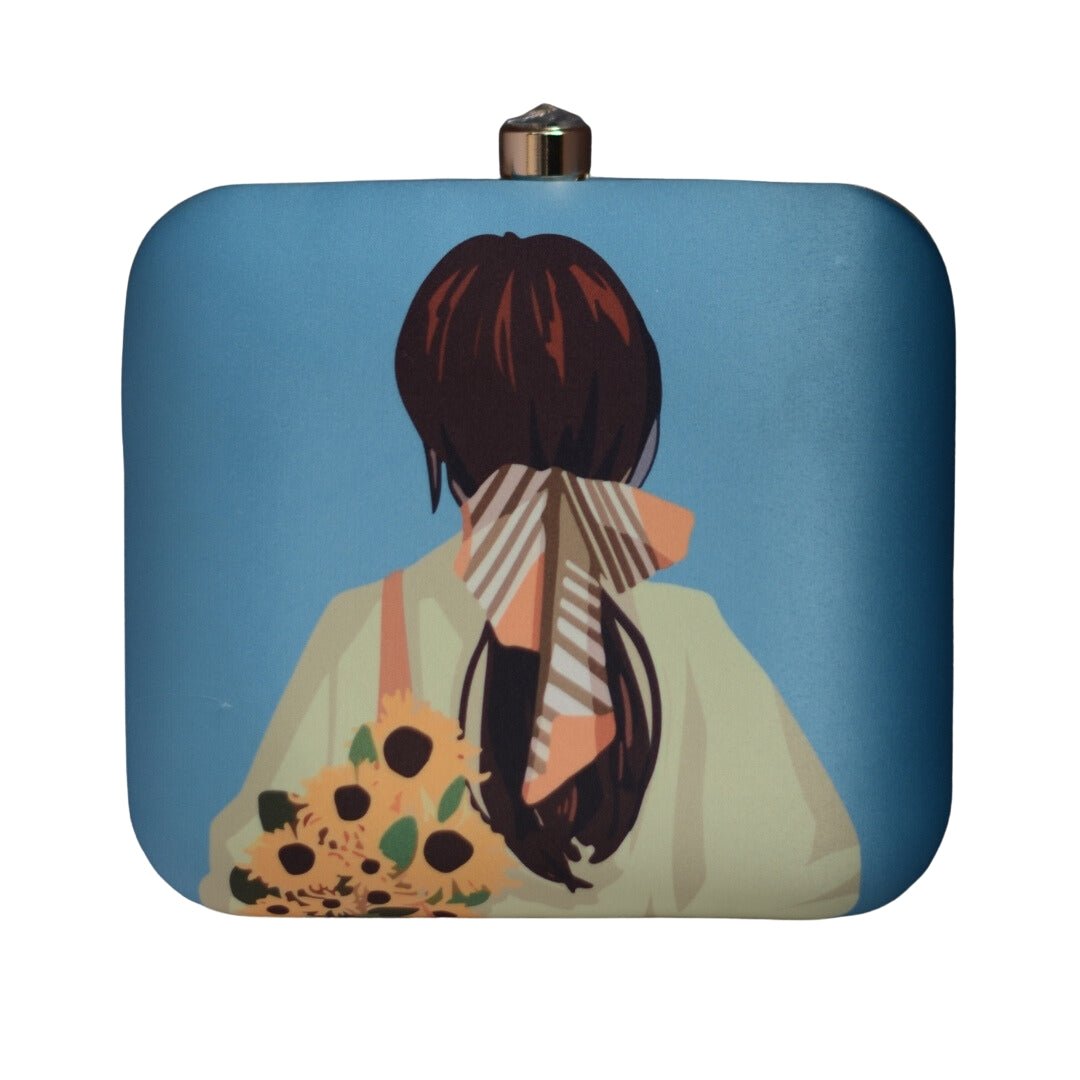 Artklim Blue Portrait Printed Clutch