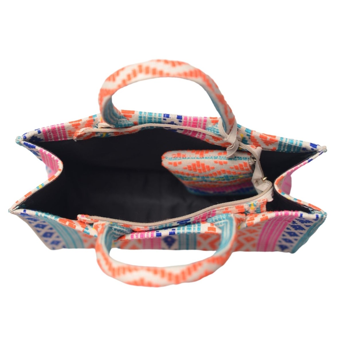Multicoloured Jacquard Tote Bag With Utility Pouch