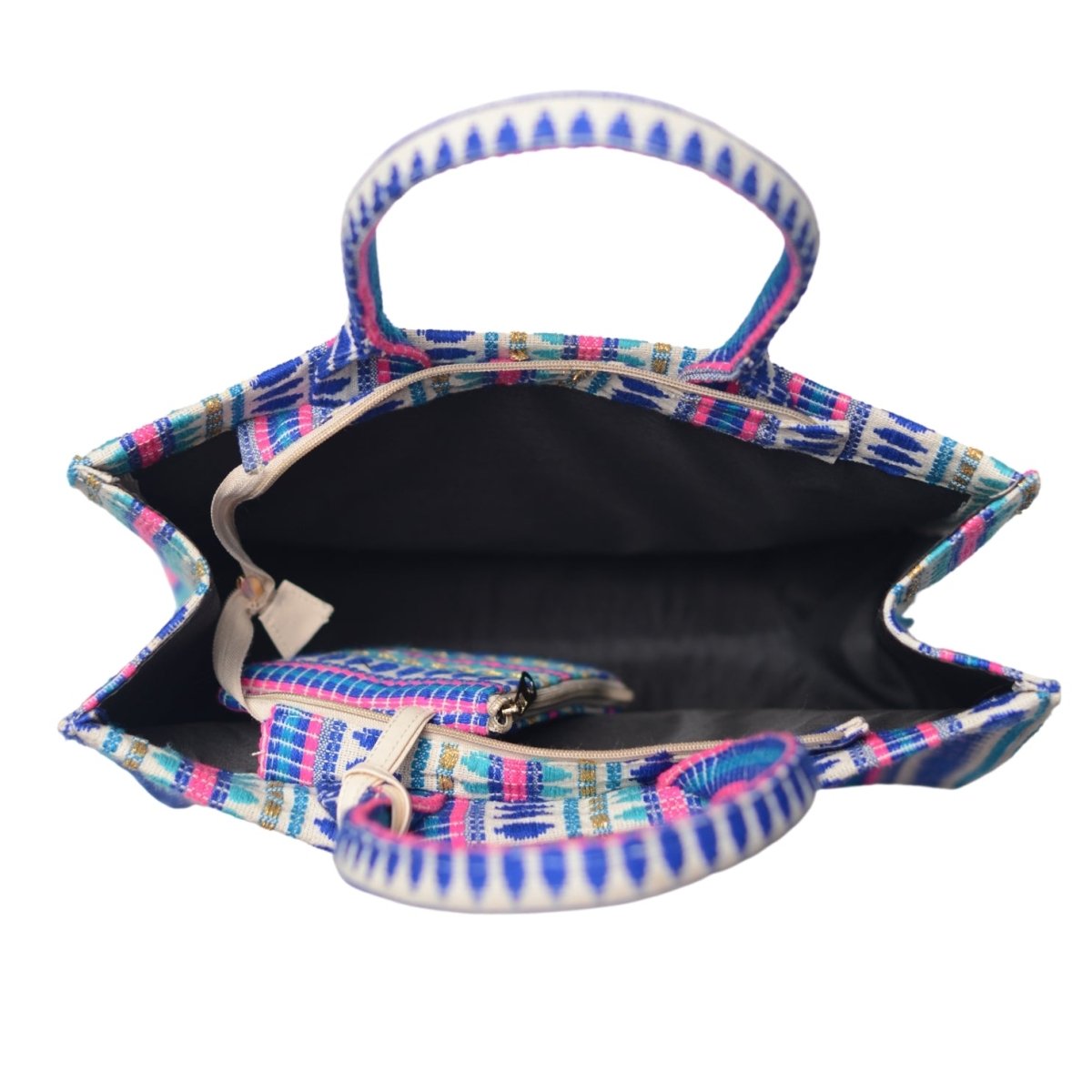 Multicoloured Box Style Tote Bag With A Pouch