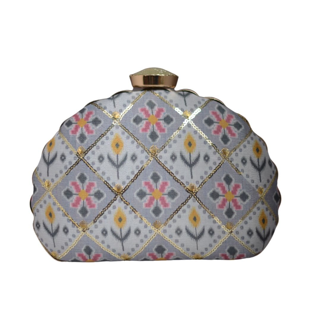 Artklim Grey Sequins Embroidered D-shape Clutch