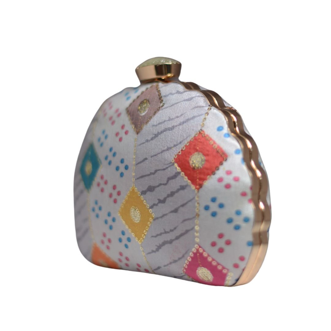 Artklim Grey Sequins Embroidered D-shape Clutch
