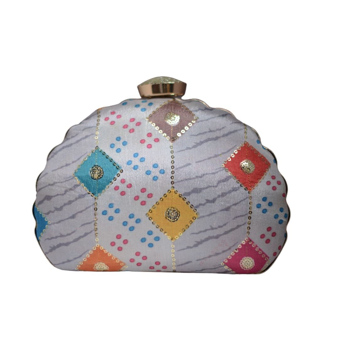 Artklim Grey Sequins Embroidered D-shape Clutch
