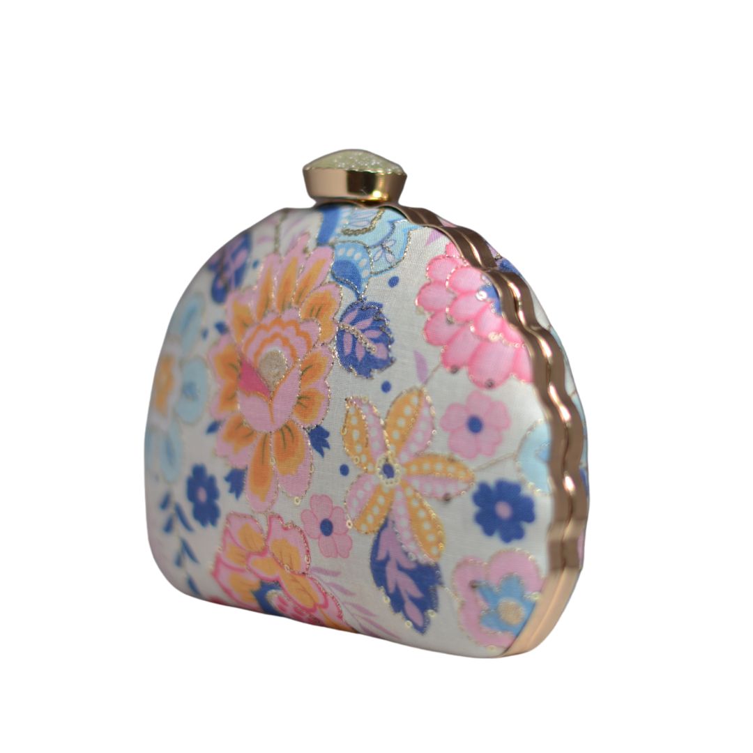 Artklim Multicoloured Floral Sequin Embroidery D-shape Clutch