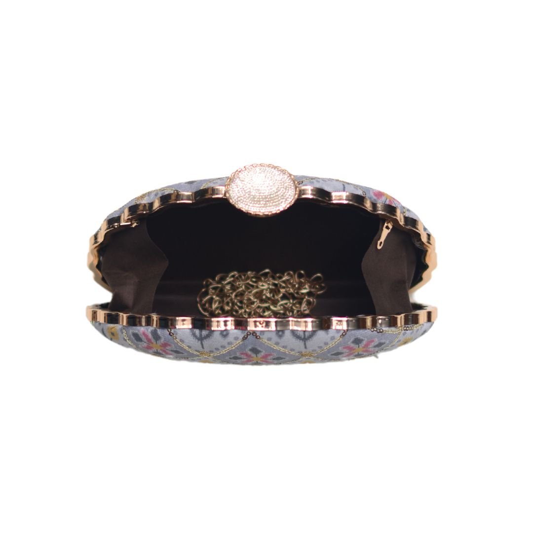 Artklim Grey Sequins Embroidered D-shape Clutch