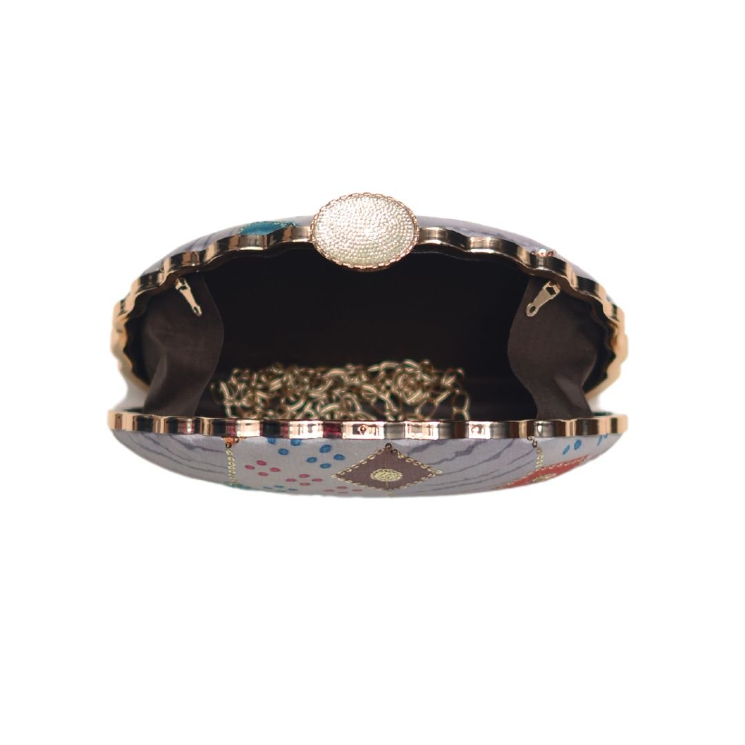 Artklim Grey Sequins Embroidered D-shape Clutch