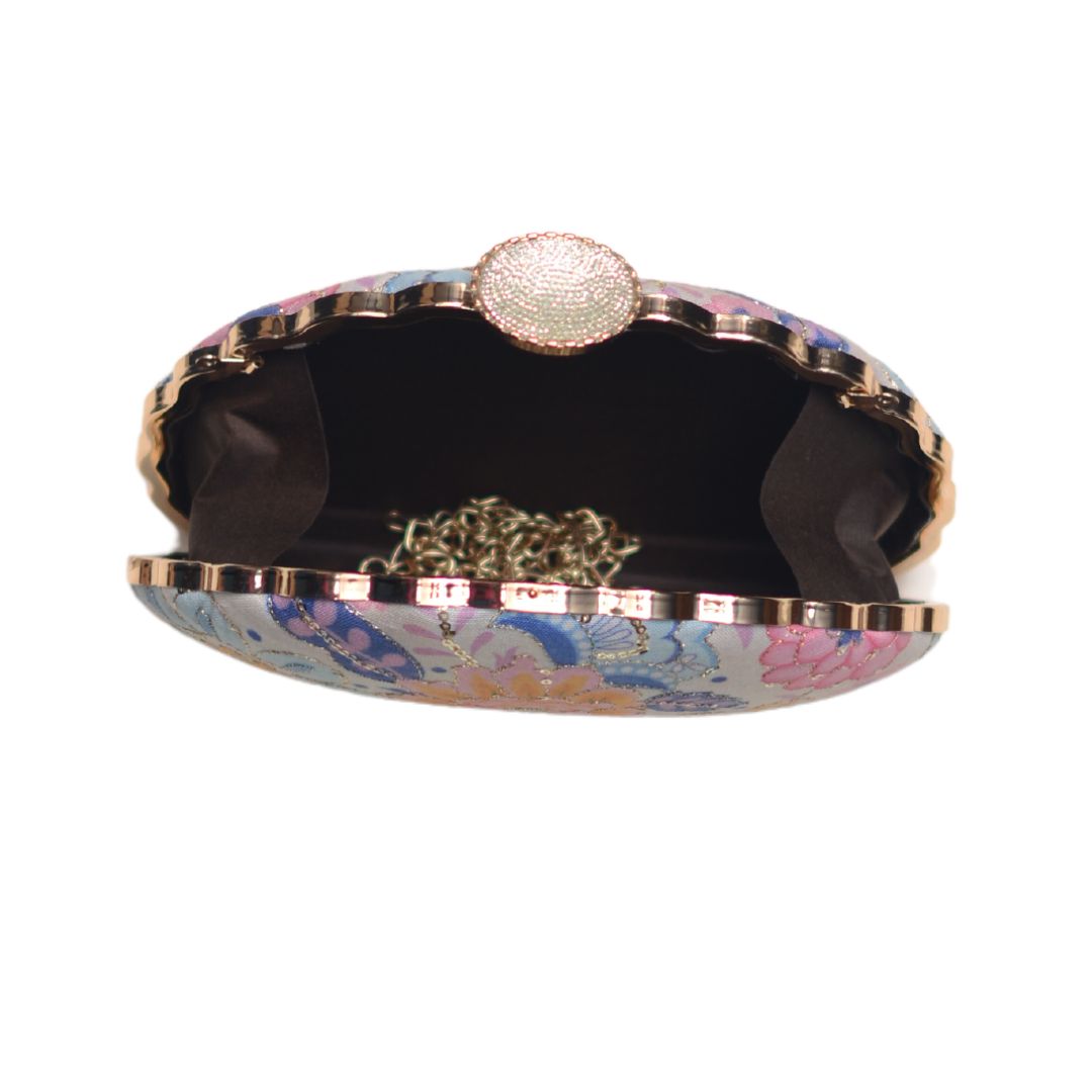 Artklim Multicoloured Floral Sequin Embroidery D-shape Clutch