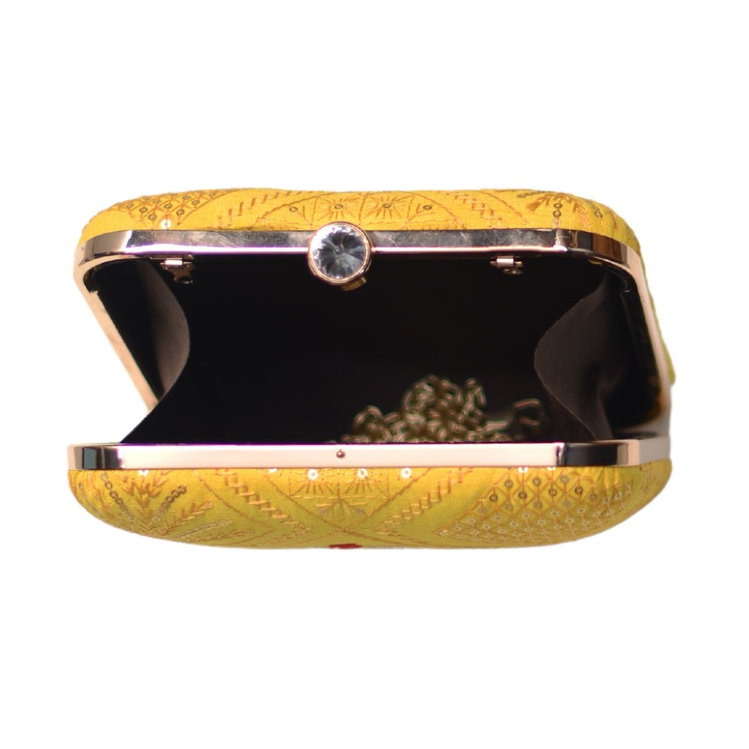 Artklim Yellow And Red Floral Embroidery Clutch