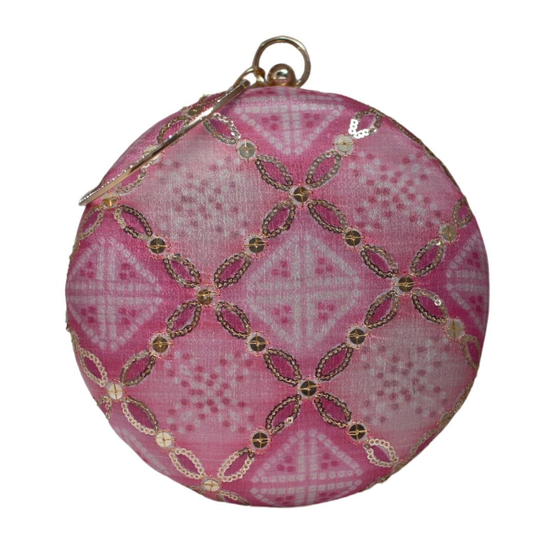 Artklim Pink And Golden Sequins Round Party Clutch
