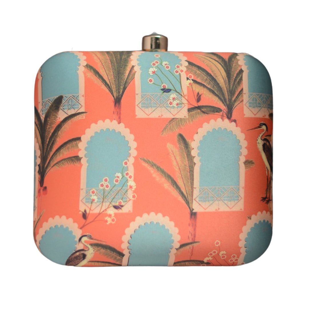 Artklim Orange And Blue Printed Clutch