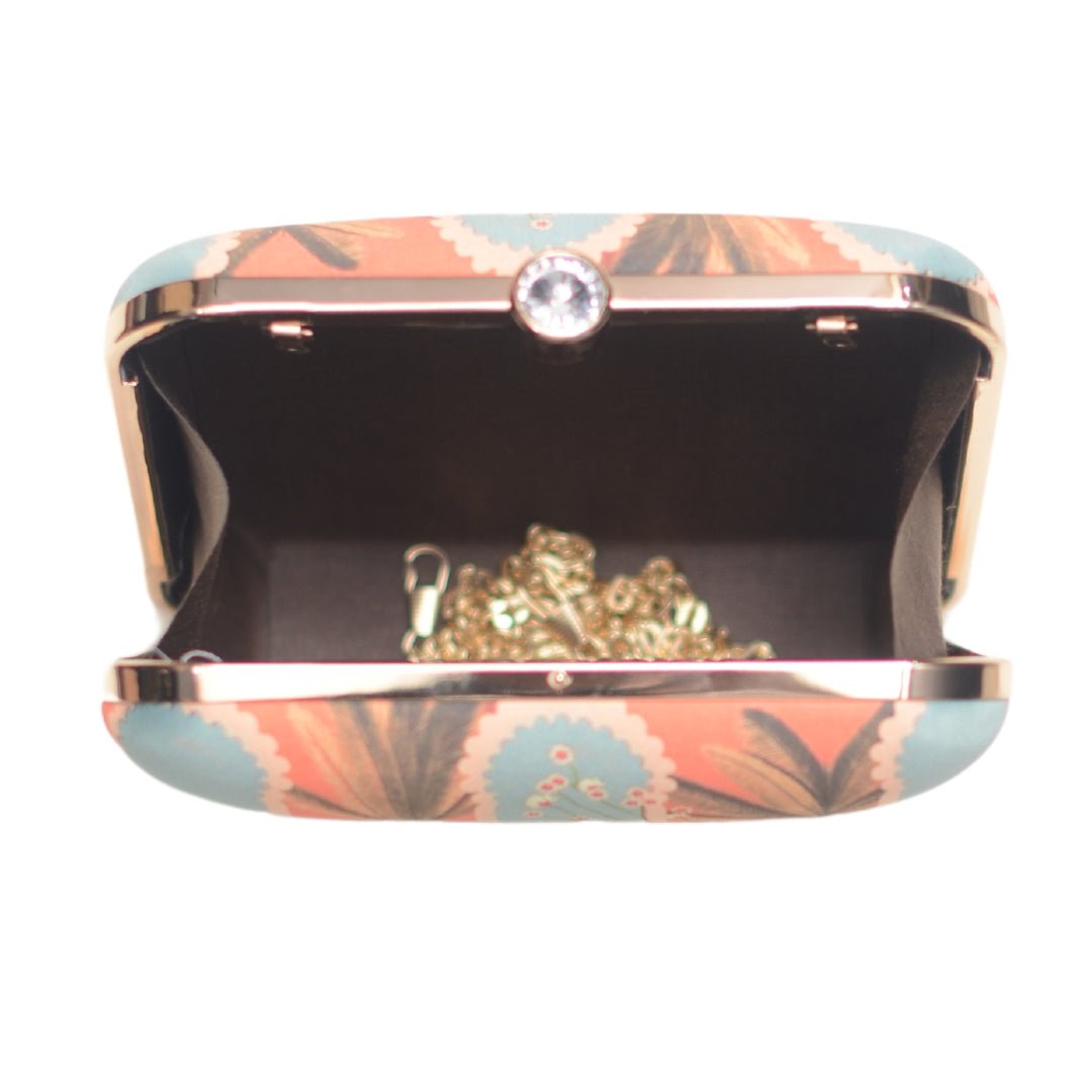Artklim Orange And Blue Printed Clutch
