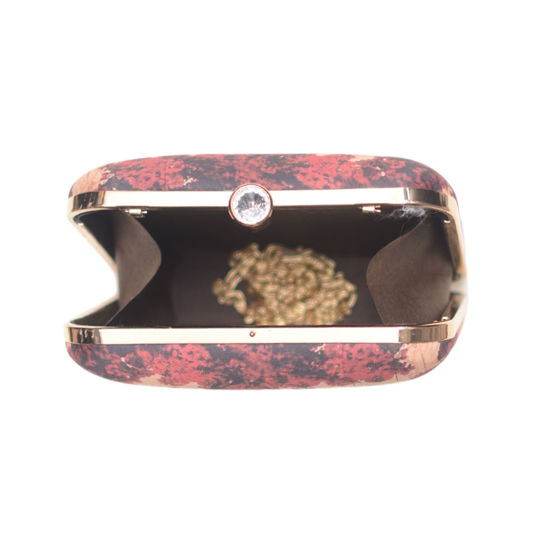 Artklim Beige And Red Floral Printed Clutch