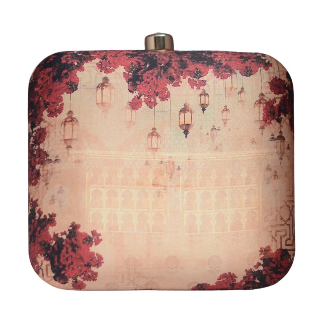 Artklim Beige And Red Floral Printed Clutch