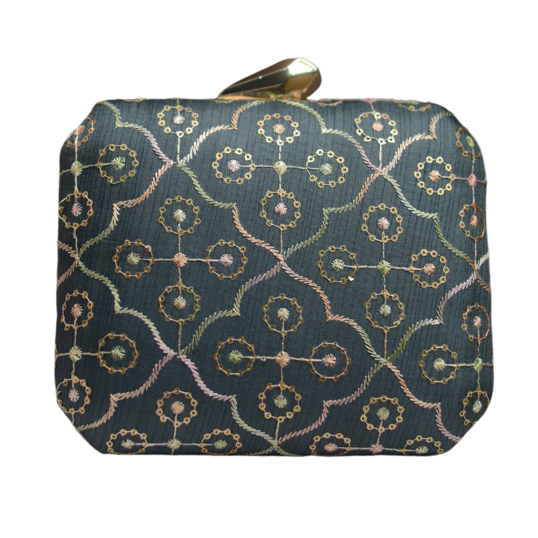 Artklim Marine Blue Embroidery Party Clutch
