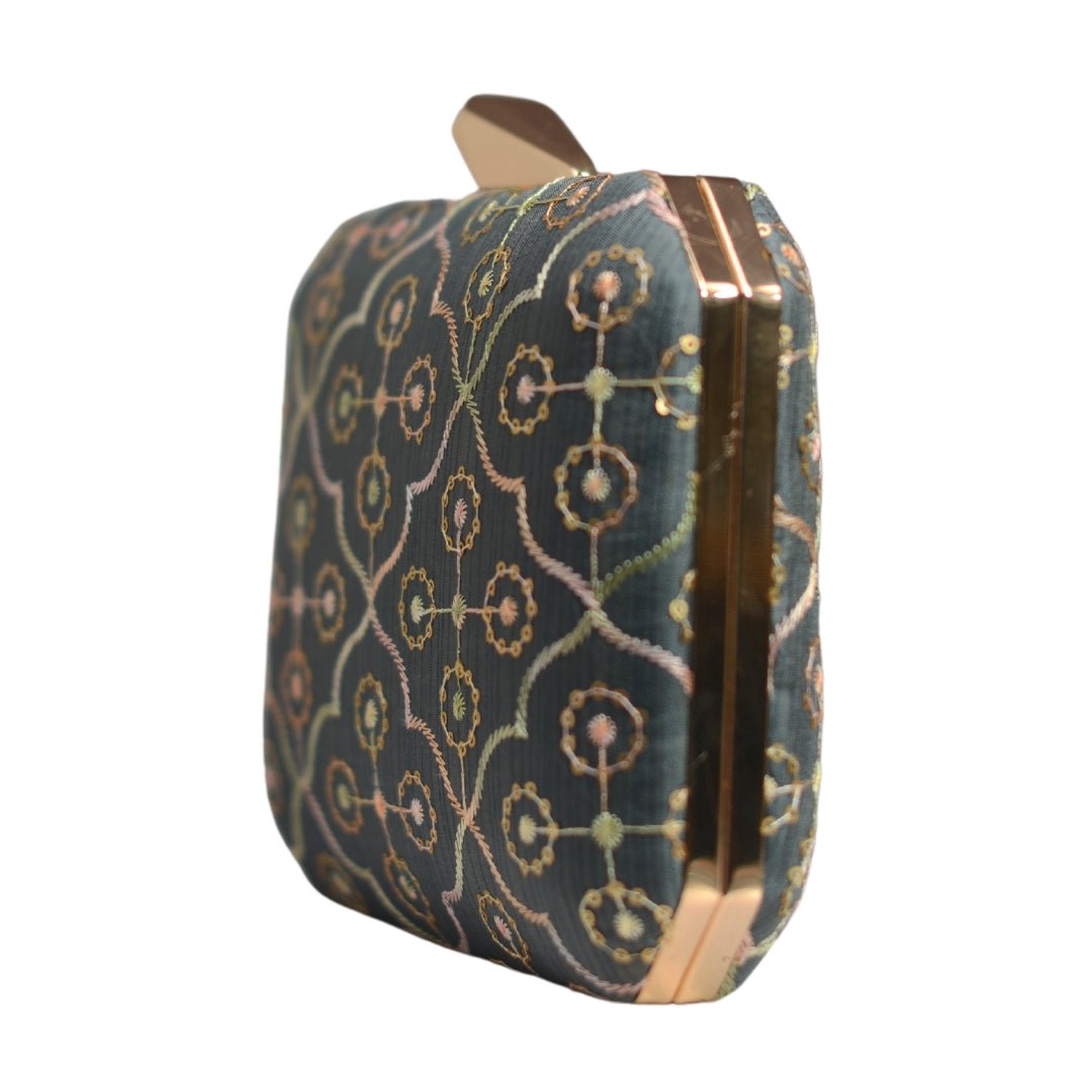 Artklim Marine Blue Embroidery Party Clutch