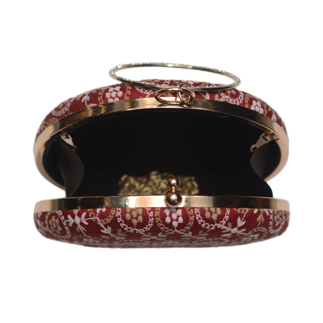 Artklim Red Embroidery Round Clutch