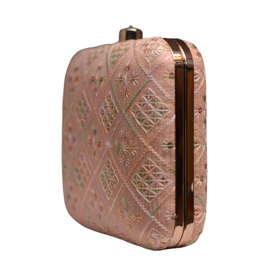 Artklim Peach Sequins Embroidery Party Clutch
