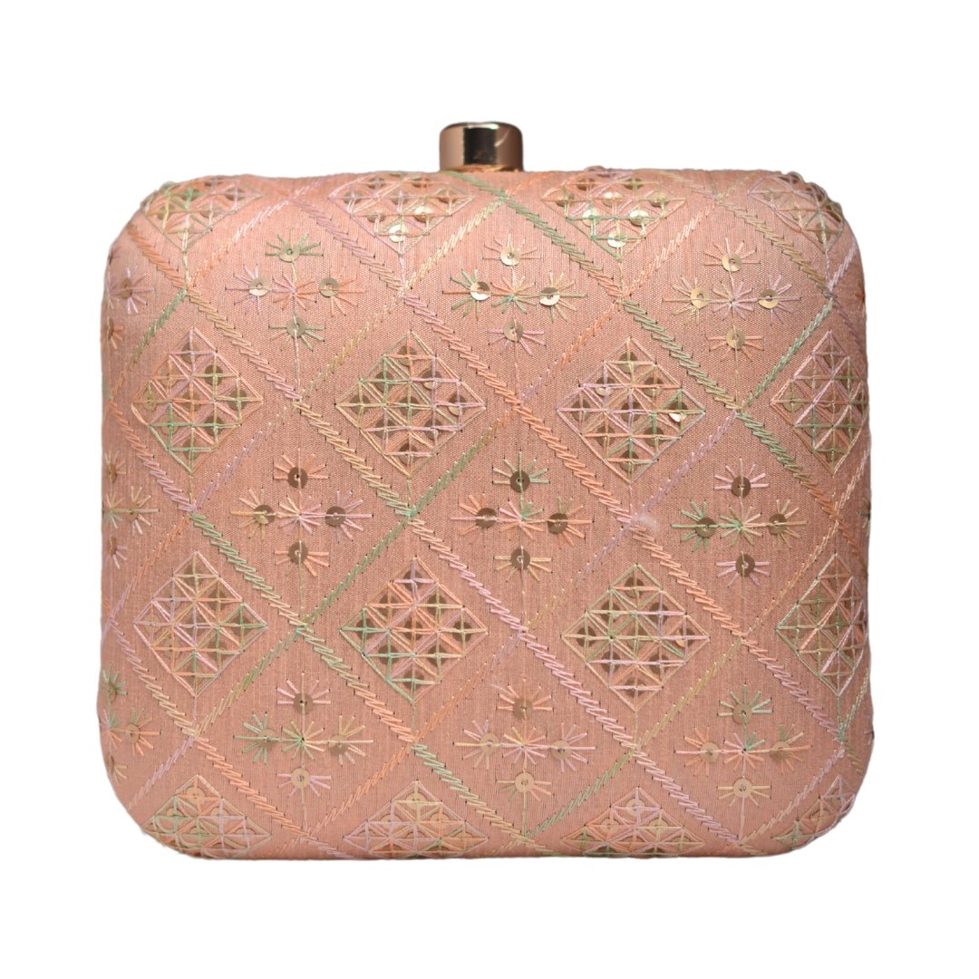 Artklim Peach Sequins Embroidery Party Clutch