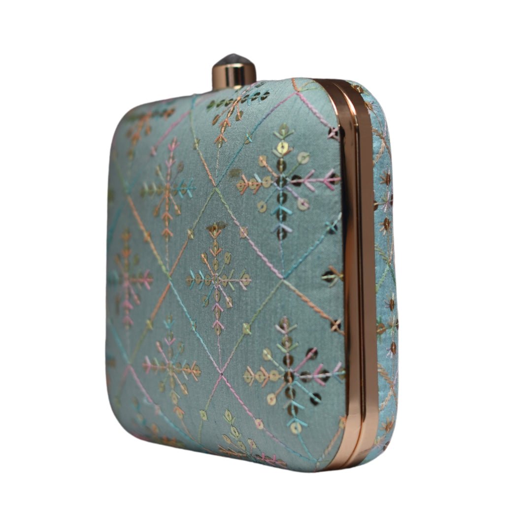Artklim Blue Embroidery Party Clutch