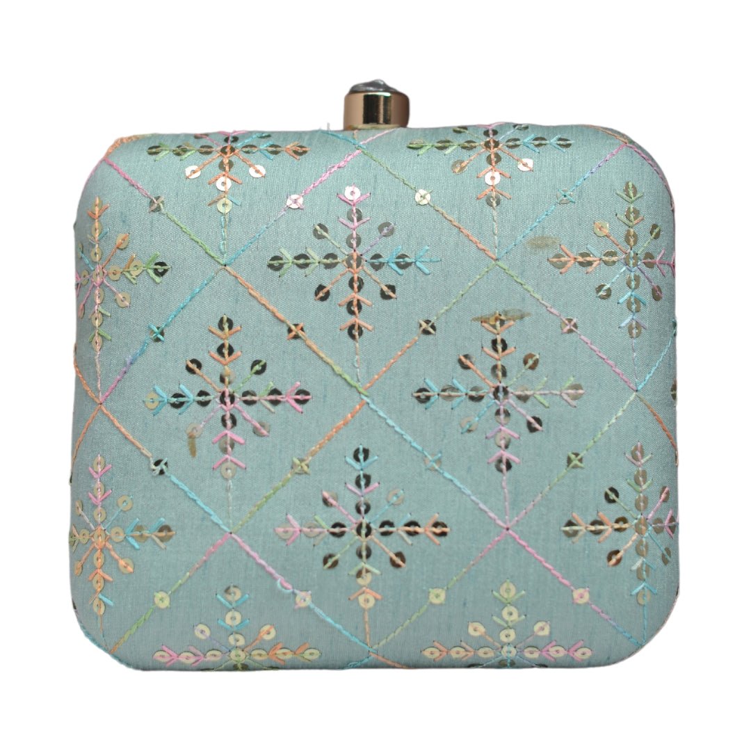 Artklim Blue Embroidery Party Clutch