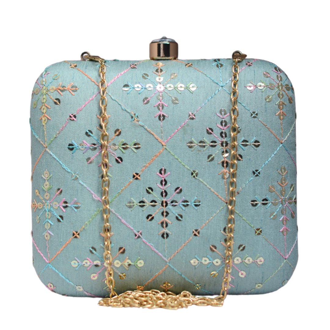 Artklim Blue Embroidery Party Clutch