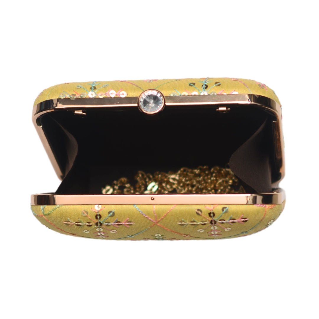 Artklim Yellow Sequins Embroidery Party Clutch