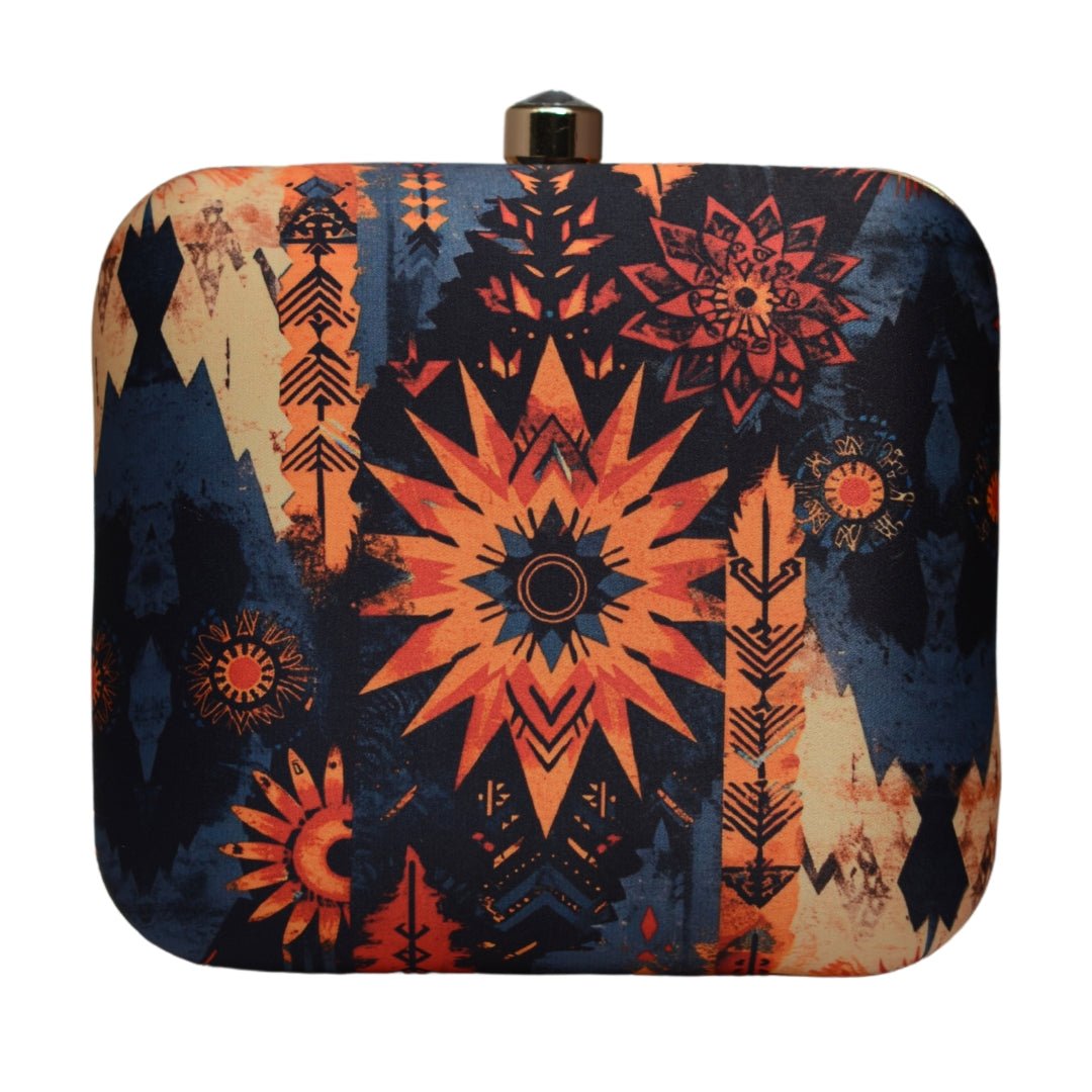 Artklim Blue And Beige Printed Clutch