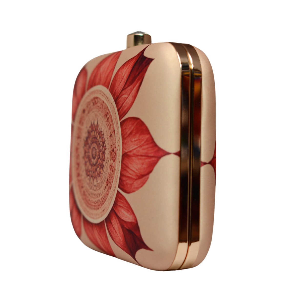 Biege And Red Flower Printed Clutch